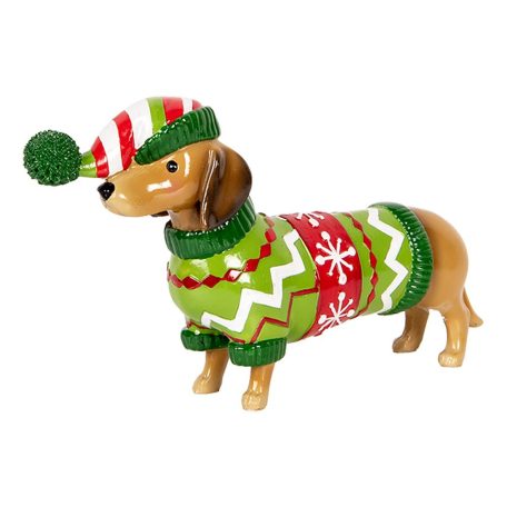 Tacskó karácsonyi figura - Zöld-piros - 24x5x14 cm