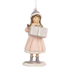 Lány figura rózsaszin ajándékkal - 11 cm - Raktáron