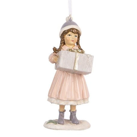 Lány figura rózsaszin ajándékkal - 11 cm - Raktáron
