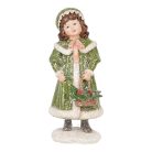 Karácsonyi gyermek figura kosárral - Zöld - 8x9x18 cm