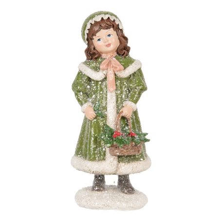Karácsonyi gyermek figura kosárral - Zöld - 8x9x18 cm