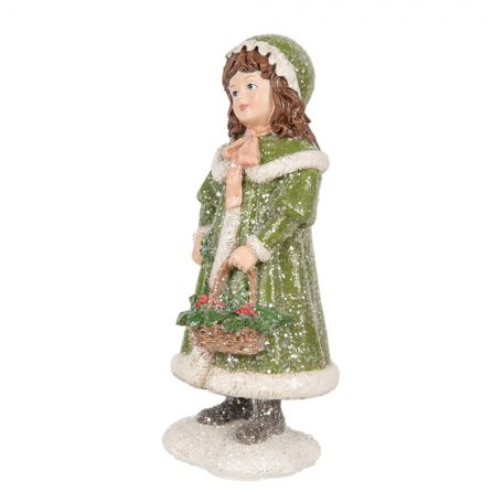 Karácsonyi gyermek figura kosárral - Zöld - 8x9x18 cm