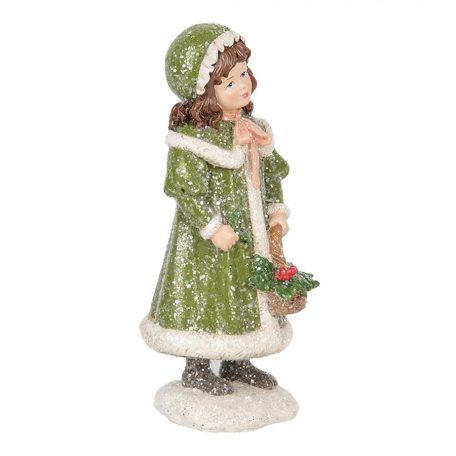 Karácsonyi gyermek figura kosárral - Zöld - 8x9x18 cm