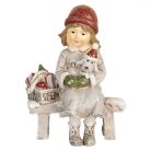 Lány figura padon kutyussal - 7x5x10 cm - Raktáron