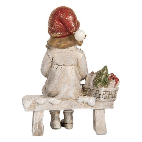 Lány figura padon kutyussal - 7x5x10 cm - Raktáron