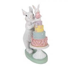   Clayre & Eef - Nyuszimama és nyuszigyerek tortával - 21x10x27 cm