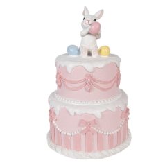 Clayre & Eef - Rózsaszín torta fehér nyuszival - 28x18 cm