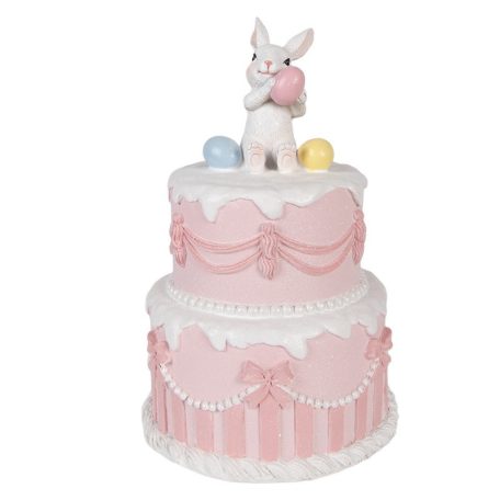 Clayre & Eef - Rózsaszín torta fehér nyuszival - 28x18 cm