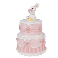 Clayre & Eef - Rózsaszín torta fehér nyuszival - 28x18 cm