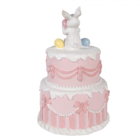 Clayre & Eef - Rózsaszín torta fehér nyuszival - 28x18 cm