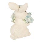 Clayre & Eef - Fehér nyuszi figura kék virággal - 9x10x13 cm