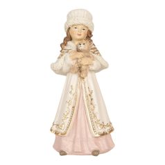 Lány figura macival - Krém - 8x7x17 cm 