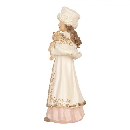 Lány figura macival - Krém - 8x7x17 cm 