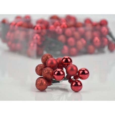 Mini karácsonyfadísz pick - 1,5 cm - 12 db/csokor - Piros