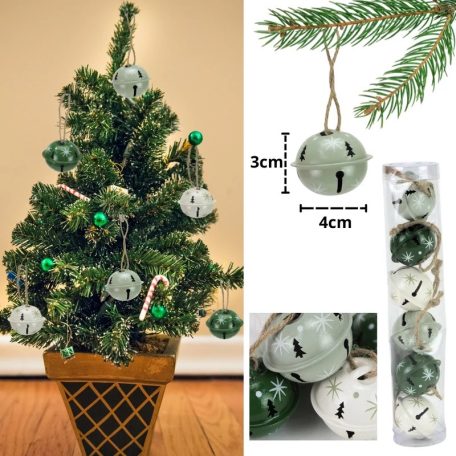 Fém csengettyű zöld-fehér árnyalatai - 3x4 cm - 6 db/csomag