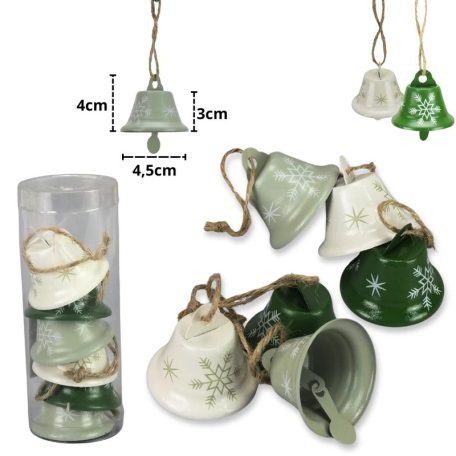 Fém harang zöld-fehér árnyalatai - 4,5x4 cm - 6 db/csomag