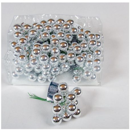 Üveg karácsonyfadísz pick - 1,5 cm - 12 db/csokor - Ezüst