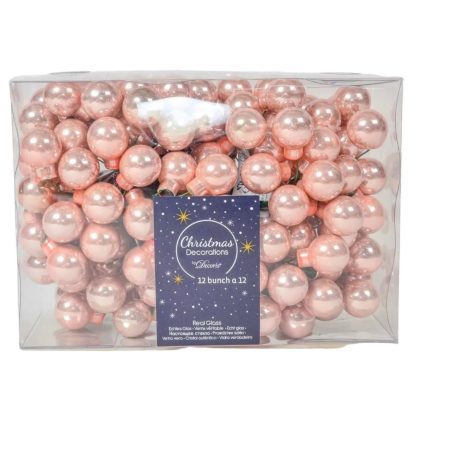 Üveg karácsonyfadísz pick - Fényes rózsaszín - 2 cm - 12 db/csokor