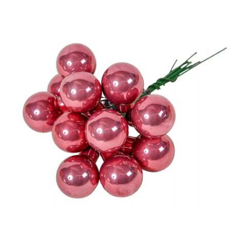 Üveg karácsonyfadísz pick - Bársony rózsaszín - 2 cm - 12 db/csokor 