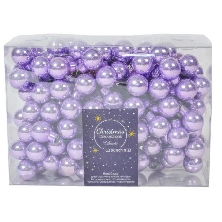 Üveg karácsonyfadísz pick - Lila fényes - 2 cm, 2,5 cm - 12 db/csokor