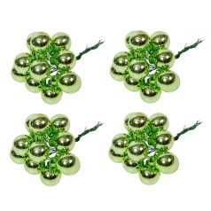   Üveg karácsonyfadísz pick - Zöld tea fényes - 2 cm, 2,5 cm - 12 db/csokor