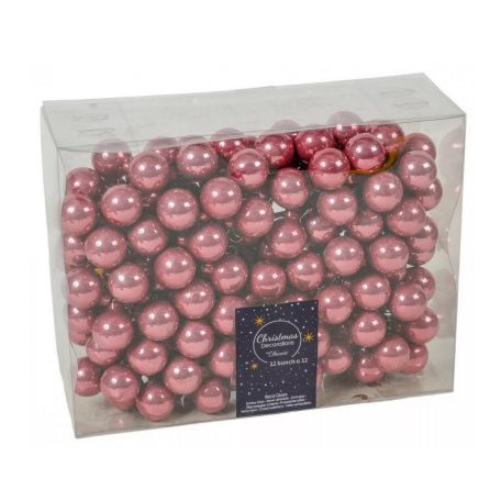 Üveg karácsonyfadísz pick - Bársony rózsaszín - 2,5 cm - 12 db/csokor 