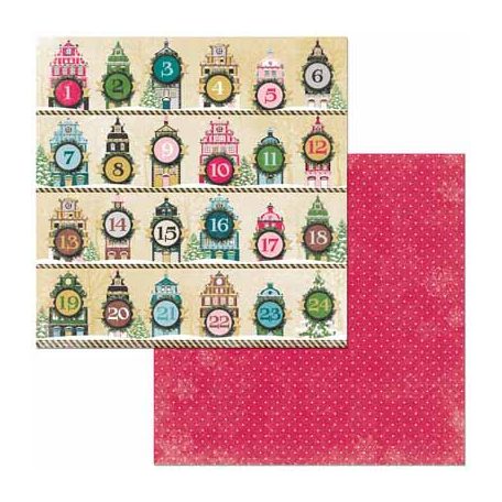 Bo Bunny scrapbook papír - Christmas Village - 2 oldalas -  30,5 x 30,5 cm