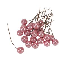   Drótos bogyó gyöngyház - Rózsaszín - 1 cm - 24 db/csomag