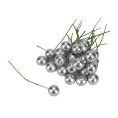 Drótos bogyó gyöngyház - Ezüst - 1 cm - 24 db/csomag