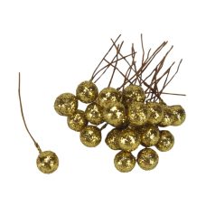 Drótos bogyó  - Csillámos arany - 1 cm - 24 db/csomag