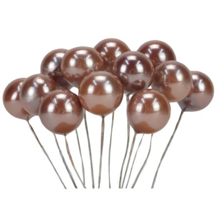 Drótos bogyó gyöngyház - Cappuccino - 1,8 cm - 12 db/csomag