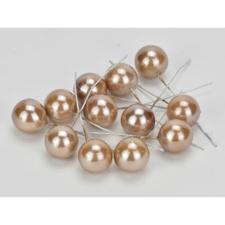 Drótos bogyó gyöngyház - Cappuccino - 1,8 cm - 12 db/csomag