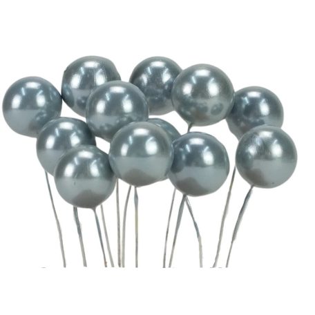 Drótos bogyó gyöngyház - Jégkék - 1,8 cm - 12 db/csomag