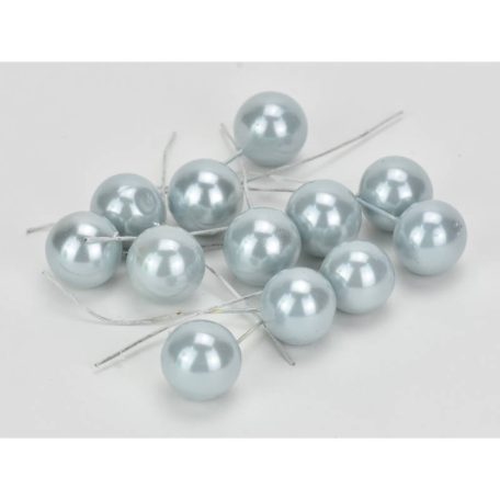 Drótos bogyó gyöngyház - Jégkék - 1,8 cm - 12 db/csomag