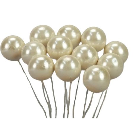 Drótos bogyó gyöngyház - Krém - 1,8 cm - 12 db/csomag