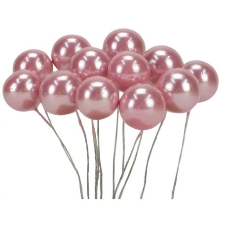 Drótos bogyó gyöngyház - Oldpink - 1,8 cm - 12 db/csomag