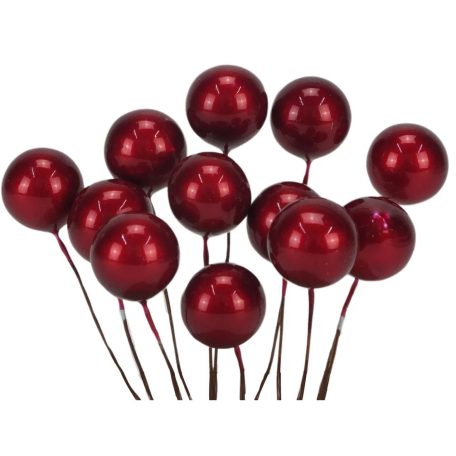 Drótos bogyó gyöngyház - Piros - 1,8 cm - 12 db/csomag