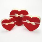 Szív doboz - Krém-Piros - 14 cm, 17 cm, 20 cm - 3 db-os szett
