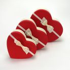 Szív doboz - Krém-Piros - 14 cm, 17 cm, 20 cm - 3 db-os szett