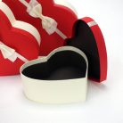 Szív doboz - Krém-Piros - 14 cm, 17 cm, 20 cm - 3 db-os szett