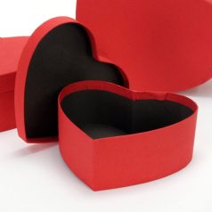 Szív doboz - Piros - 14 cm, 17 cm, 20 cm - 3 db-os szett