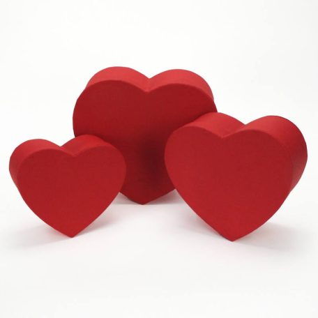 Szív doboz - Piros - 14 cm, 17 cm, 20 cm - 3 db-os szett