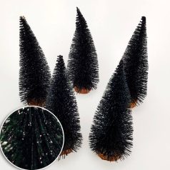 Fekete csillámos dekor fenyők - 20 cm 