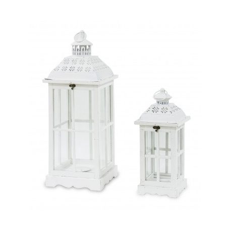 Fából készült lámpás - - Fehér - 62x25 cm, 40x17 cm - 2 db-os szett  