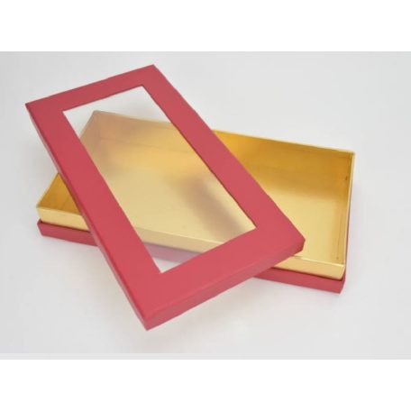Tégla papírdoboz arany belsővel - Piros - 30x15,5x4,5 cm  