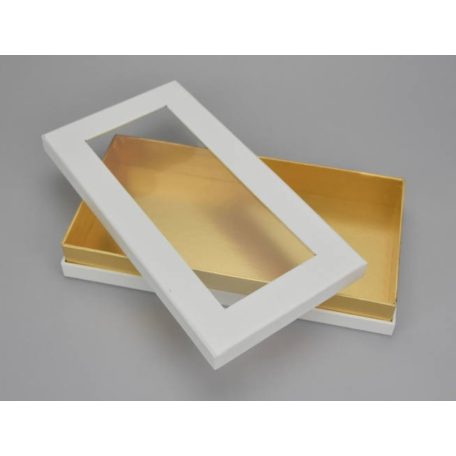 Tégla papírdoboz arany belsővel - Fehér - 30x15,5x4,5 cm 