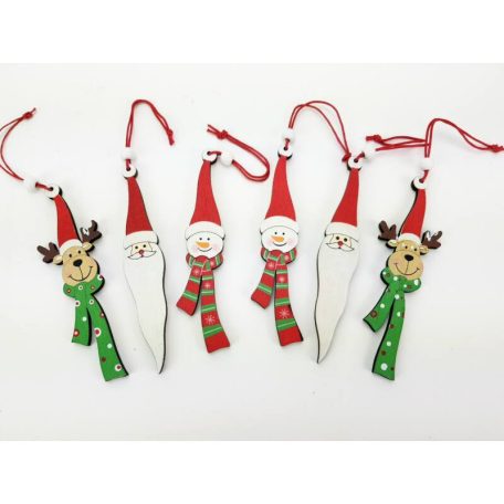 Akasztós karácsonyi dísz szett fából - télapó/rénszarvas