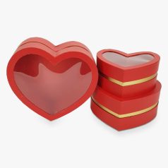 Aranyszegélyes szív doboz piros - 3 db-os szett 