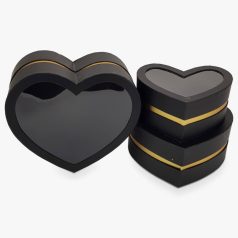 Aranyszegélyes szív doboz fekete - 3 db-os szett 
