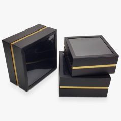 Aranyszegélyes kocka doboz fekete - 3 db-os szett